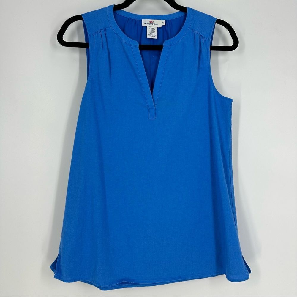 VINEYARD VINES Azure Blue Sleeveless Tank Linen Blend Top Sz XS